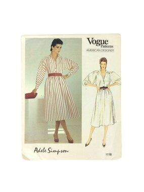 Vogue 1118 Adele Simpson Womens Dress Sewing Pattern Size 8-10-12 Uncut 80s